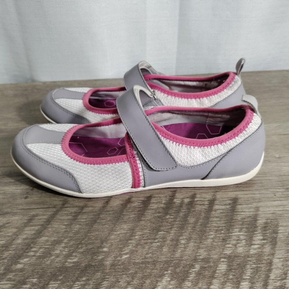 VIONIC Ailie Mary Jane Comfort Flats Women 8 Gray White Pink